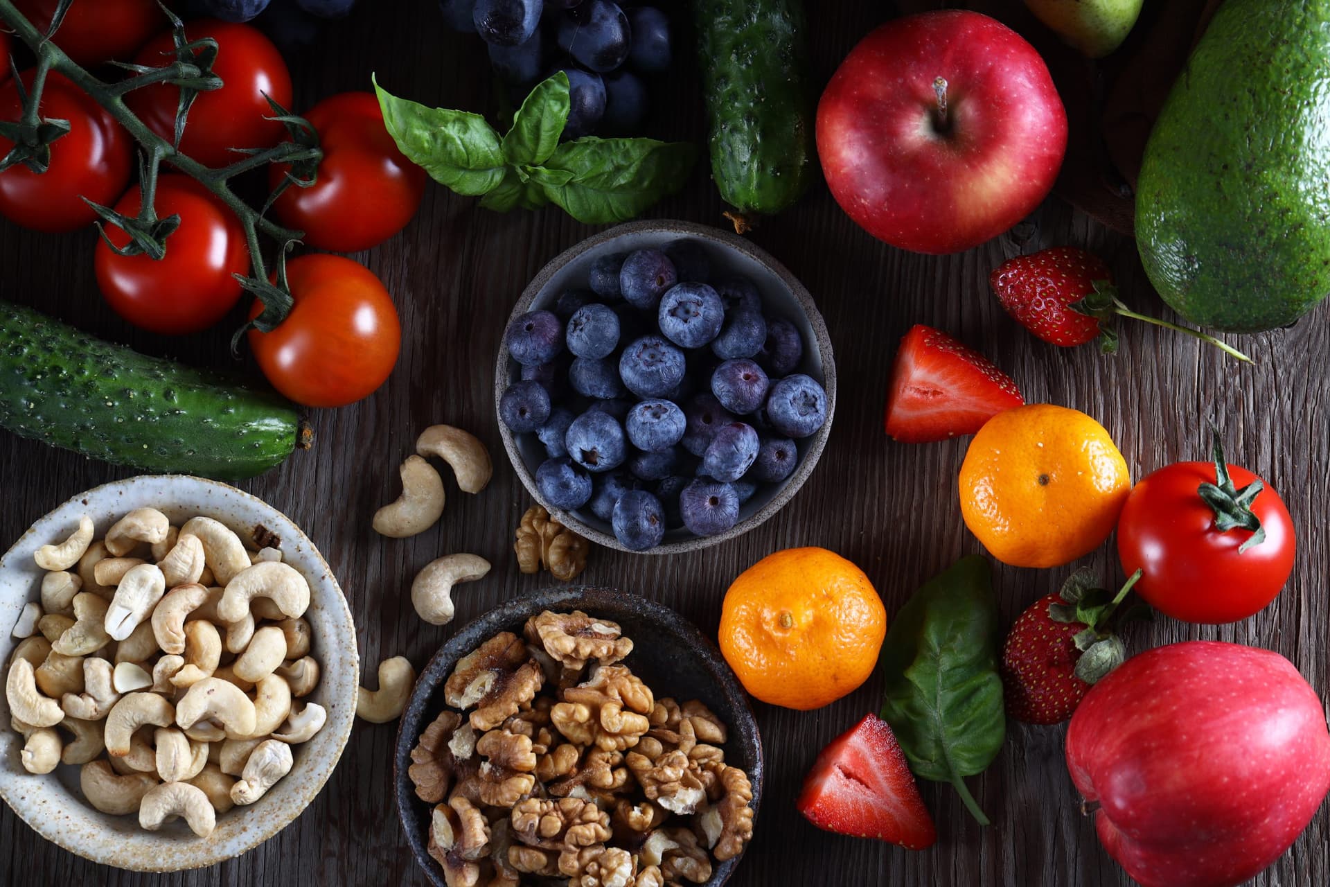 natural organic fruits and vegetables nuts for a healthy diet